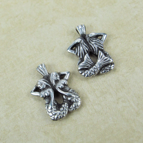 Antique Silver Happy Mermaids with Intertwined Tails Pendant, Mykonos Greek charm