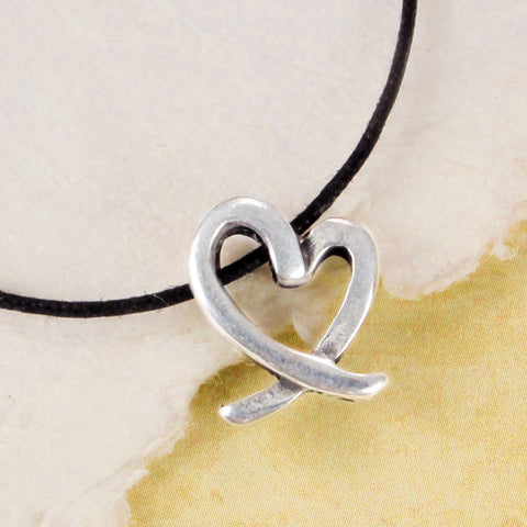 Open Heart Pendant, hypoallergenic European charm, Antique Silver plated
