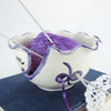 Personalized White / Purple Ruffled Ceramic Yarn Bowl