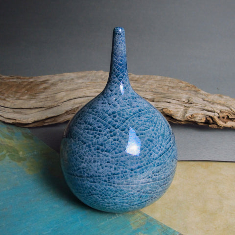 Blue TearDrop Bottle, Modern Handmade Pottery, Minimalist Round bud vase