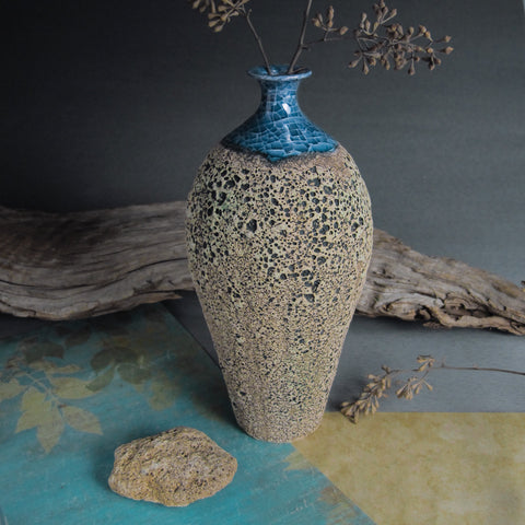 Wheel thrown Textured Oval Ceramic Bottle / Vase