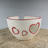 White Yarn Bowl with Red Outlined Hearts, Portable Traveling Knitting Crochet Bowl