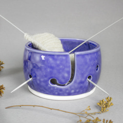 Cobalt Blue Yarn bowl, Light Frothy Blue, Knitting Bowl, Yarn holder by BlueRoomPottery