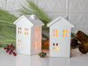 Slim and tall chalet White Putz House Candle Holder luminary