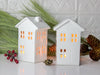 Set of 3 White Putz House Village Candle Holder lanterns,  chalet Christmas mantel decor