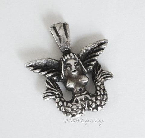 Winged Mermaid Pendant, Unusual Greek Mykonos Casting, Holding her Double Tail