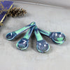 Set of 4 Mint Green / Blue Drips Ceramic Spoons