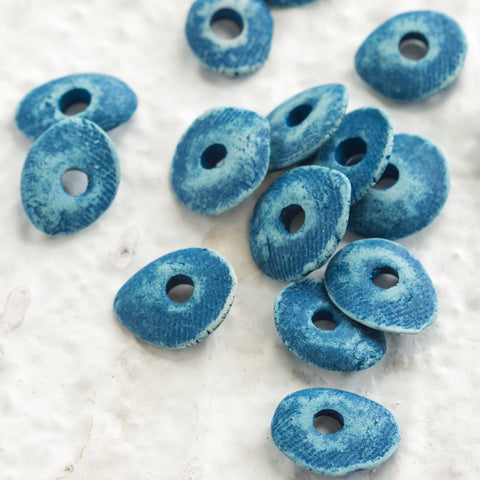 10 Mykonos Greek Beads Denim Blue Jeans Ceramic Cornflake Chips Bead 13mm