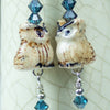 Ceramic owl Earrings, Blue Swarovski jewelry crystals