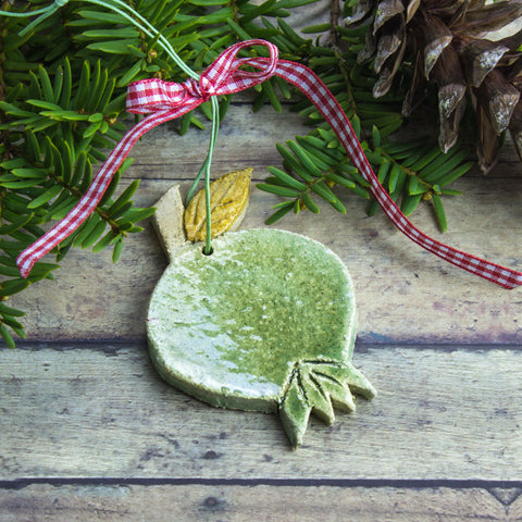 Green Ceramic Pomegranate Christmas Ornament