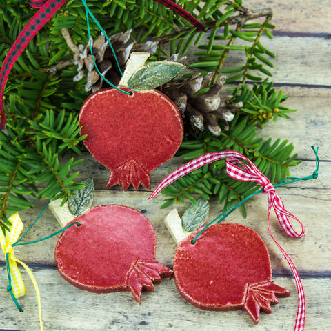 Red Ceramic Pomegranate Christmas Ornament