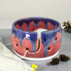 Red Coral Knitting Yarn Bowl, blue silver highlights 3 EXTRA Holes, Yarn holder