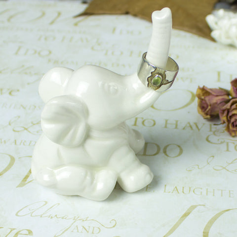 Elephant ring holder Lucky Elephant white jewelry Ceramic Ring Holder handmade pottery