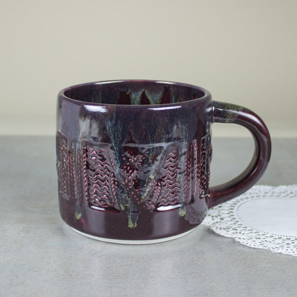 Ceramic Coffee Travel mug with handle, Amethyst Purple with black lid  pottery - BlueRoomPottery plus (+)