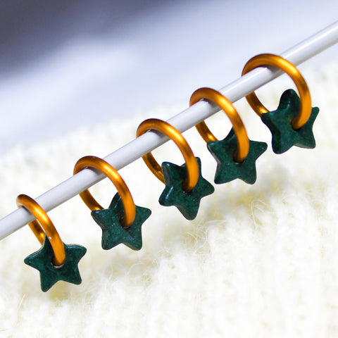 Knitting Stitch Markers snag free Green Star 5 Ceramic Crochet Stitchmarker Stars