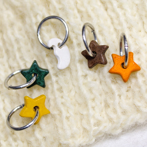 Colorful Knitting Stitch Markers, 5 ceramic celestial charms Crochet Yarn Stitchmarker