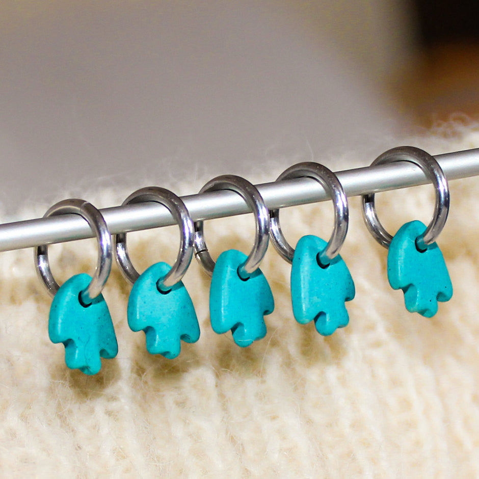Knitting Stitch Markers, Set of 5 Turquoise Fish by BlueRoomPottery