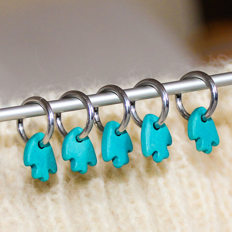 Knitting Stitch Markers, Set of 5 Turquoise Fish