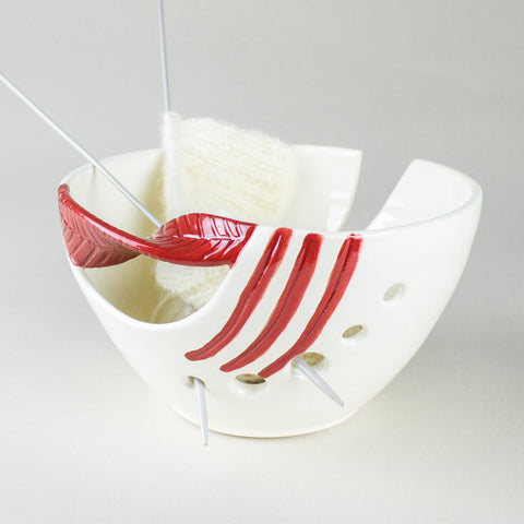 White Yarn Bowl Bright Red Twisted Leaf