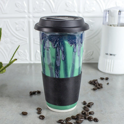 Travel Mug with with Silicone Lid handmade pottery Kitchen