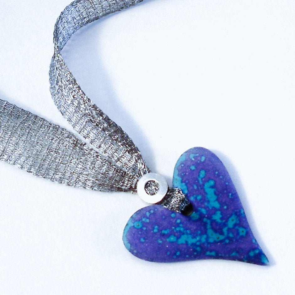 Purple/Blue Ceramic Heart Bead Necklace by MTL Studio Creations