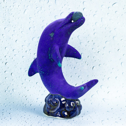 Dolphin Sculpture, Ceramic Pottery Velvet Purple glaze