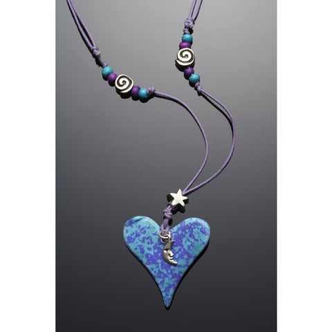 Crescent Moon, Star, Ceramic Heart Necklace