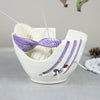 White Ceramic Yarn Bowl, Purple twisted leaf Knitting bowl