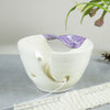 White Ceramic Yarn Bowl, Purple twisted leaf Knitting bowl