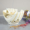 White Ceramic Yarn Bowl, Knitting bowl, honey yellow twisted leaf