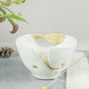 White Ceramic Yarn Bowl, Knitting bowl, honey yellow twisted leaf