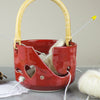 Yarn Bowl Large Red Heart Pottery knitting Bowl & handle