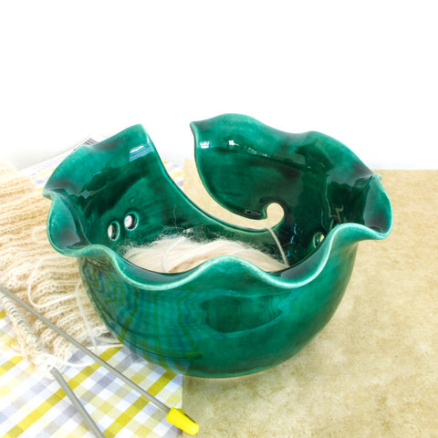 Emerald Green Wavy Ceramic Knitting Bowl,