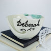Fresh White Yarn Bowl, knitting / crochet bowl, with Green Twisted Leaf