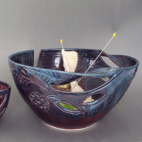 JUMBO Extra Large Knitting Ceramic Yarn Bowl in Eggplant Purple