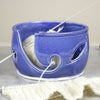 Cobalt Blue Yarn bowl with daisy and leaf cutout