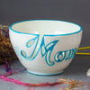 Mom Yarn bowl with Cutout Letters and Turquoise Highlights