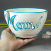 Mom Yarn bowl with Cutout Letters and Turquoise Highlights