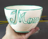 Mom Yarn bowl with Cutout Letters and Green Highlights