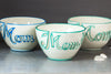 Mom Yarn bowl with Cutout Letters and Turquoise Highlights