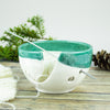 Petite White Mint Green Yarn bowl, Knitting Bowl Small Ceramic Yarn holder Portable Crochet bowl