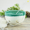 Petite White Mint Green Yarn bowl, Knitting Bowl Small Ceramic Yarn holder Portable Crochet bowl