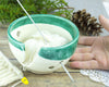 Petite White Mint Green Yarn bowl, Knitting Bowl Small Ceramic Yarn holder Portable Crochet bowl