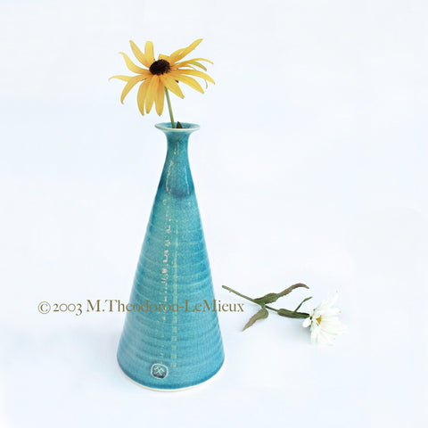 Wheel thrown Turquoise Blue Bottle, Simple Modern 