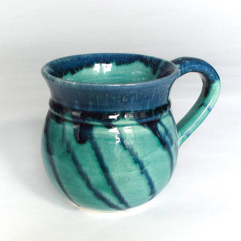 Aqua Green Handmade Pottery Coffee Mug, Tea Cup with Blue Highlights