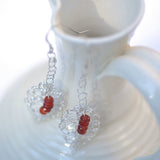 Silver Crochet Lace Carnelian Leaves