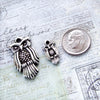 Antique silver plate Greek Owl Mykonos Casting 13mm Metal Charm Pendant DIY jewelry craft supplies (2 pieces)