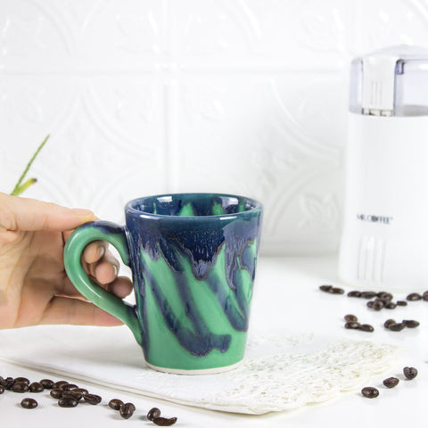 Ceramic Coffee mug, BlueRoomPottery Green w/drips