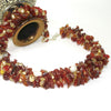 Earthy Crochet Knitted Lace Necklace, Silver Wire, Carnelian Citrine Freshwater Pearl