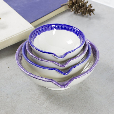 Set of 4 White Measuring cups with Purple and Blue Highlights